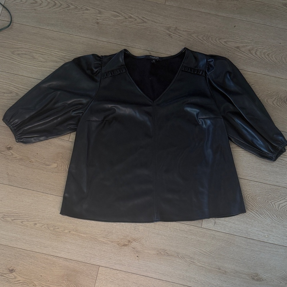 Marc New York Black Faux Leather Blouse